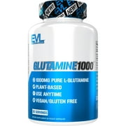 Evlution Nutrition L-Glutamine 1000, 1g Pure L Glutamine Per Serving, Post Workout, Nitrogen Transporter, Immune Support, Vegan, Gluten-Free, Veggie Capsules (30 Servings)