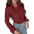 thumbnail image 2 of HOWPAY Dress Shirts for Women Button down Long Sleeve Collared Blouses Tops Solid Color Stretch Loose Dressy Casual Lightweight Fall Outfits Wine L, 2 of 9