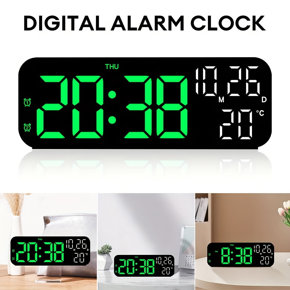 Large Digital LED Alarm Clock with Calendar And Temperature Display for Bedroom Living Room Table Desktop Decoration