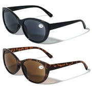 V.W.E. 2 Pairs Women Outdoor Reading Sunglasses Reader Glasses Cateye Vintage Jackie O Black Brown +2.50