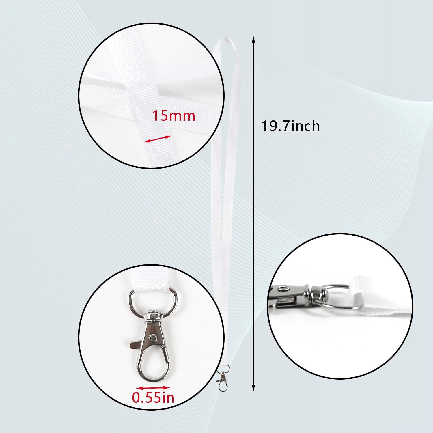 50 Pcs Sublimation Lanyards Blank Bulk White Neck Lanyards Heat Transfer for ID Badge Holder Keychain