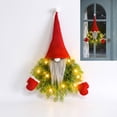 thumbnail image 4 of 21.65" Lighted Christmas Gnome Wreath, Red Hat Swedish Tomte with LED Lights and Green Pine Base for Front Door Hanging Decor, 4 of 9