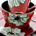 thumbnail image 5 of Elama Colecci&oacute;n de vajilla de gres, 16 piezas, rojo con detalles de flores blancas, 5 of 5