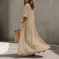 thumbnail image 4 of Dvprdro Womens Casual Flowy V Neck 3/4 Sleeve Ruffle Hem Maxi Dress Button Front Solid A Line Beach Vacation Long Dress, 4 of 10