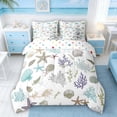thumbnail image 3 of Manfei Watercolor Seashell Starfish Coral Twin Bedding Sets for Kids Boys and Girls, Coastal Sealife Bedding Comforter Set, Polka Dots Reversible 7pcs, 3 of 6