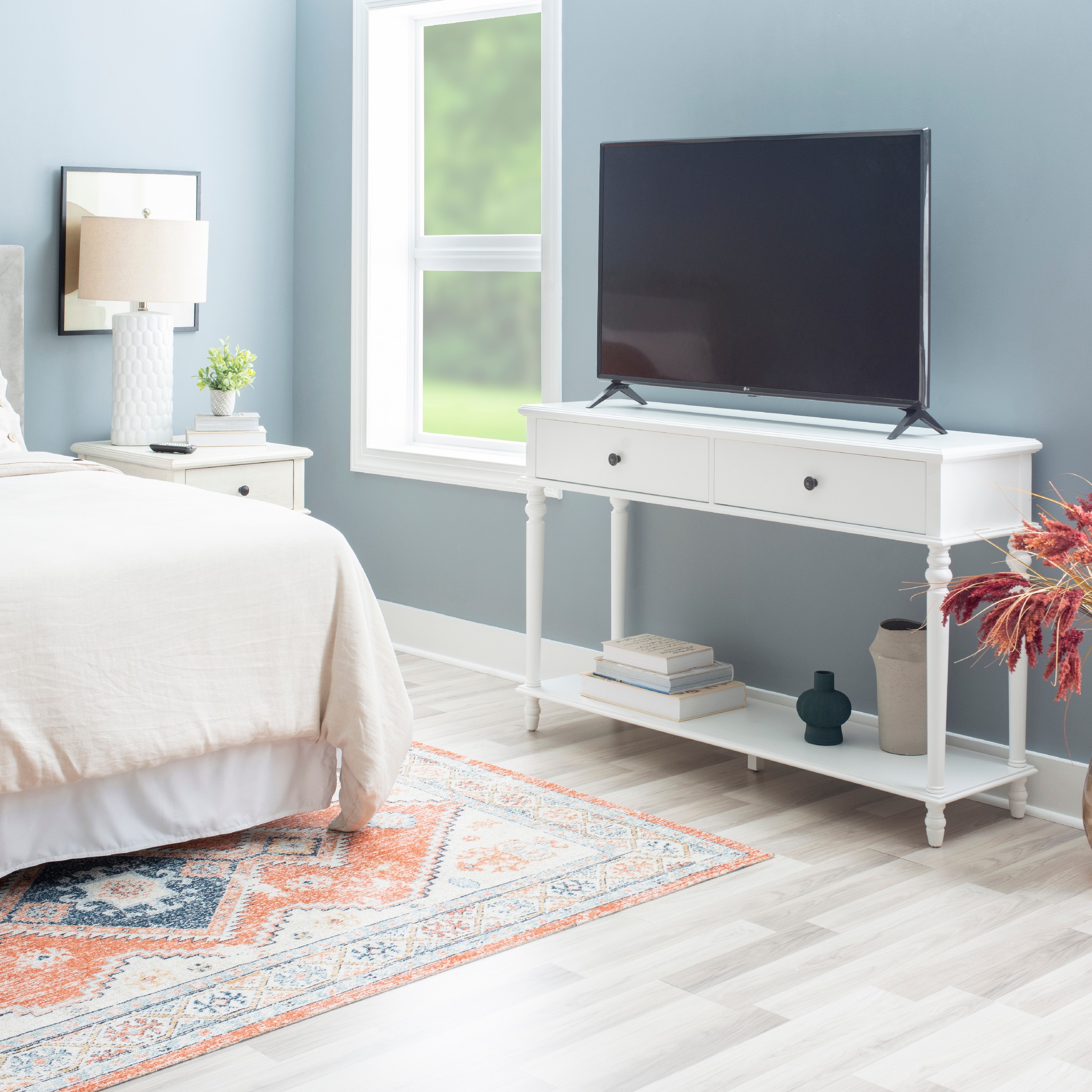 Powell Victoria 2-Drawer Wood Indoor Console Table with Shelf, White