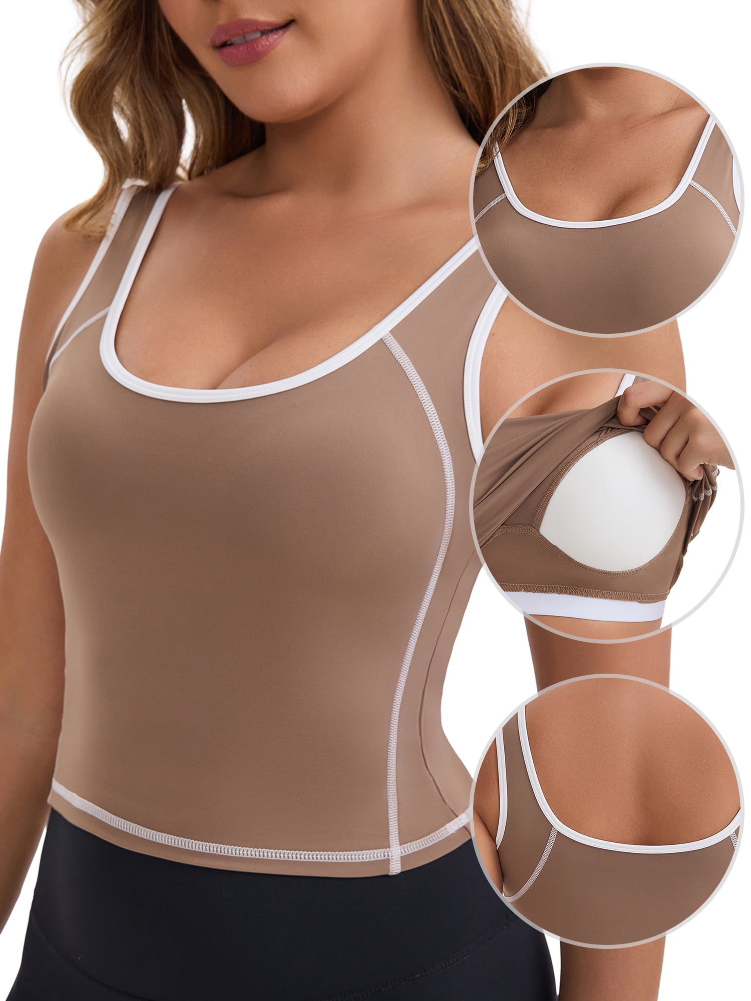 DARING DIVA Women's Nursing Tank Tops Colorblock Cropped Undershirts XL Brown