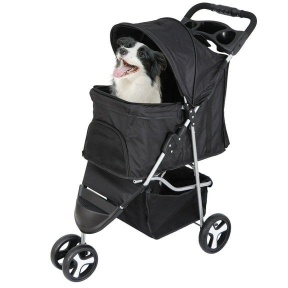 HomGarden 3 Wheel Foldable Pet Stroller for Small Dog Max. 33LBS W/Storage Basket