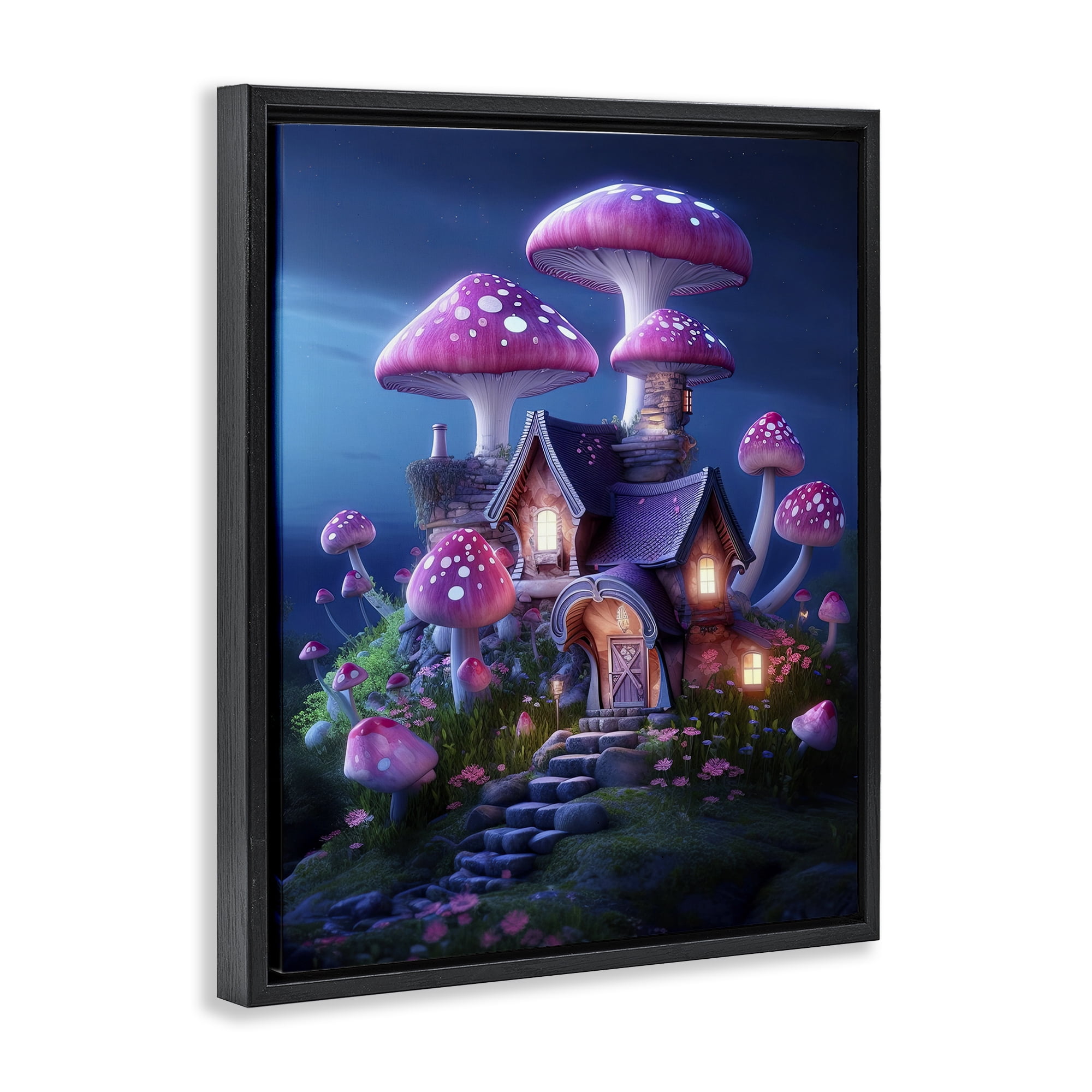 Stupell Industries Mystical Forest Cottage Town & City Painting Black Floater Framed Art Print Wall Art, 25 x 31