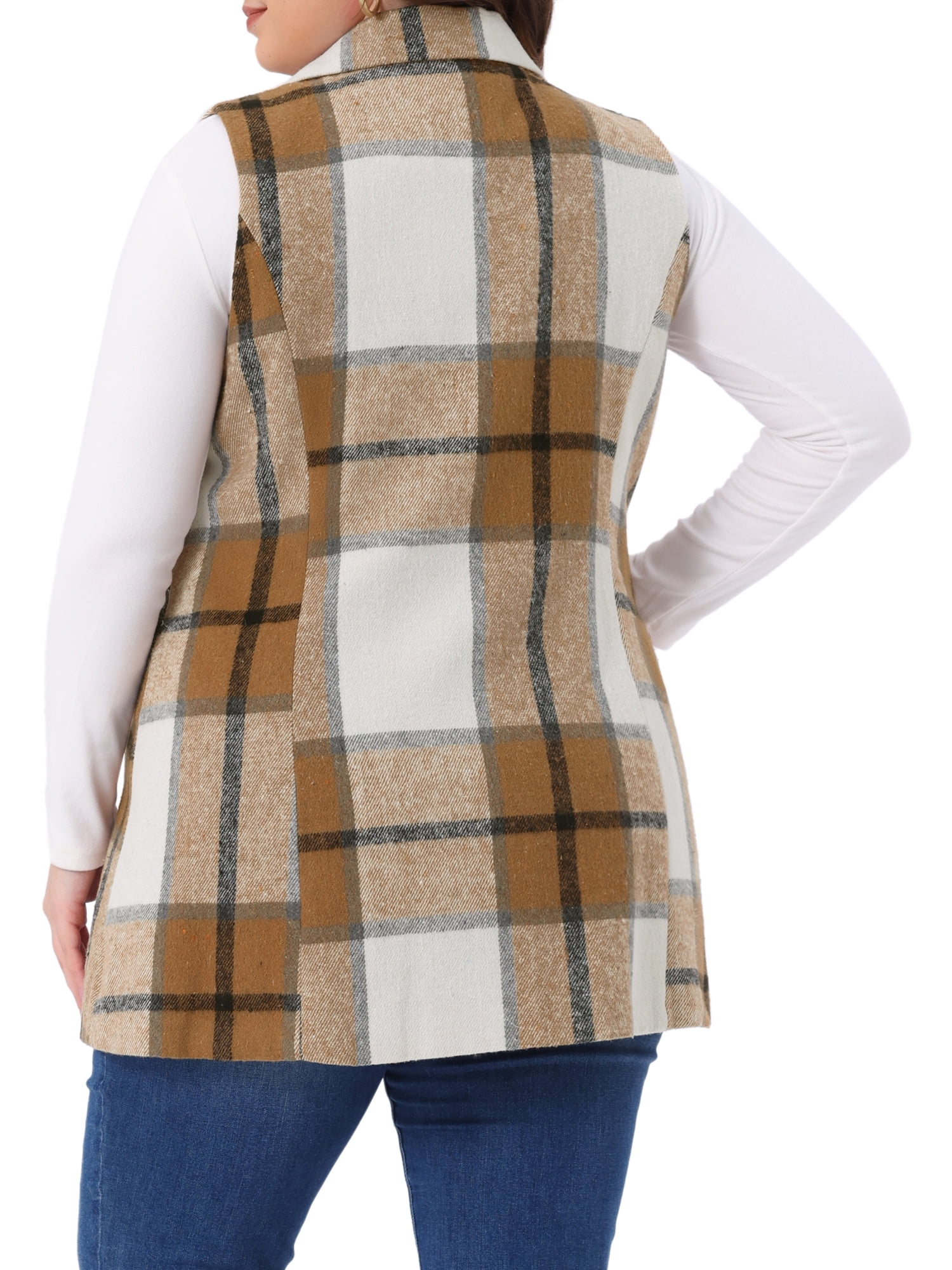 DARING DIVA Women's Plus Size Plaid Curvy Notched Lapel Vest 2X Brown