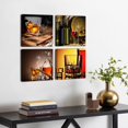 thumbnail image 4 of Wine Glass Canvas Wall Art for Kitchen Dining Room Wall Decor Still Life Pictures Modern Vintage Brown Painting Prints 4 Pieces Framed Artwork for Bar Pub Bedroom Home Decoration Ready to Hang 8x8, 4 of 6