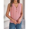 thumbnail image 4 of Summer Fashion Women's Button V Neck Hollow Sleeveless Top Vacation Sweater, 4 of 7