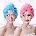 thumbnail image 2 of Toalla de microfibra para secar el cabello con botón, turbante de secado rápido para mujer, color rojo rosado., 2 of 5