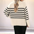 thumbnail image 3 of Women'S Striped Knit Oversized Fall Sweaters 2025 Trendy Clothes Crewneck Winter Pullover Sweater Side Split  S, 3 of 5