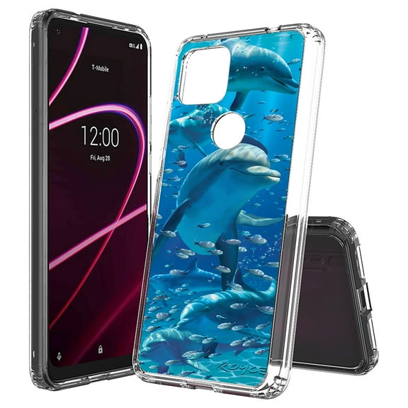 Beyond Cell compatible with T-Mobile Revvl 5G (2020) Case,, Transparent Clear Shock Absorption Cushion Bumper Corner Soft TPU   PC Cover Dolphins Playful