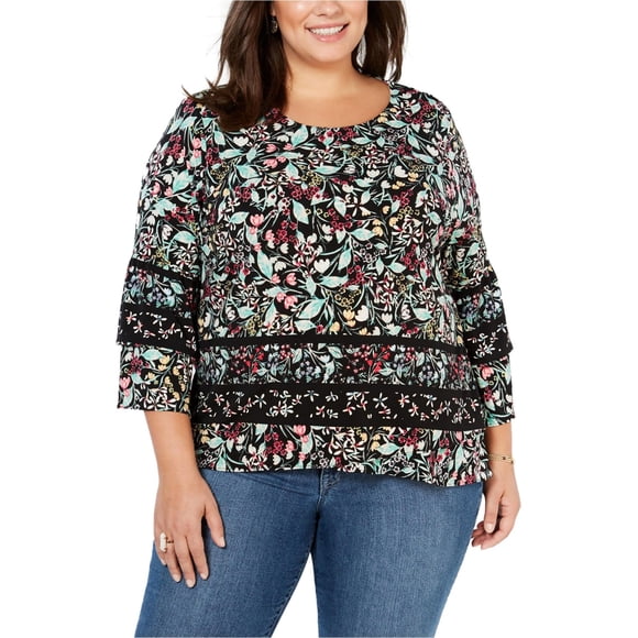 Blusa Floral Style & Co. para mujer negro 0X Pullover estampado Floral