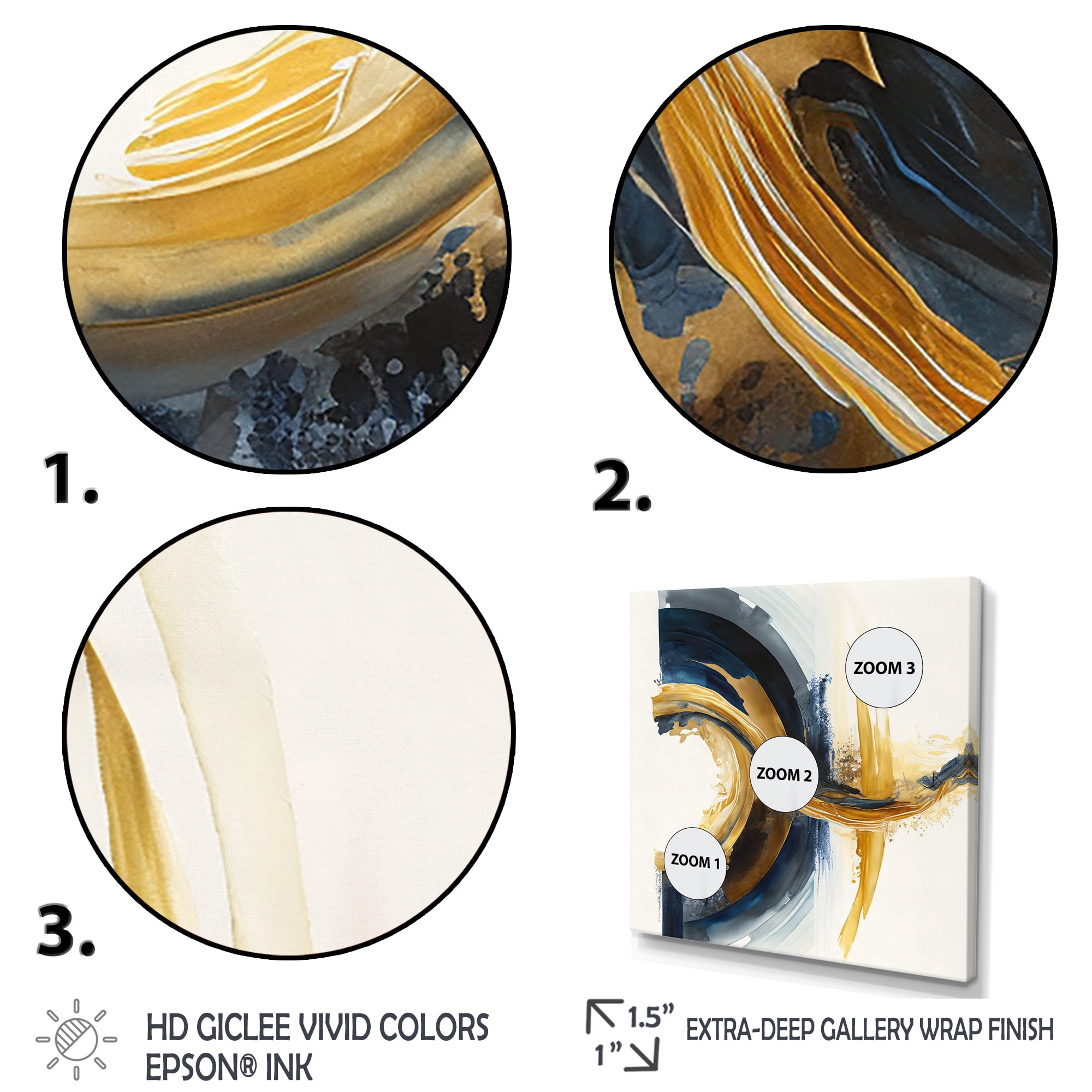 Designart Blue And Gold Swirl Abstract III Canvas Wall Art