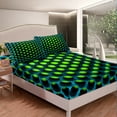 thumbnail image 4 of Erosebridal Green Geometric Bed Sheets Turquoise Honeycomb Bedding Sets King For Teen Men,3D Abstract Geometry Bed Sheet Set Geometrical Beehive Fitted Sheet + Flat Sheet + 2 Pillow Cases, 4 of 5