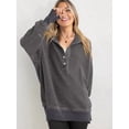 thumbnail image 5 of Women'S Oversized Long Sleeve Hoodie Button-Down V-Neck Sweatshirt Side Slit Casual Pullover Top Grey S, 5 of 9