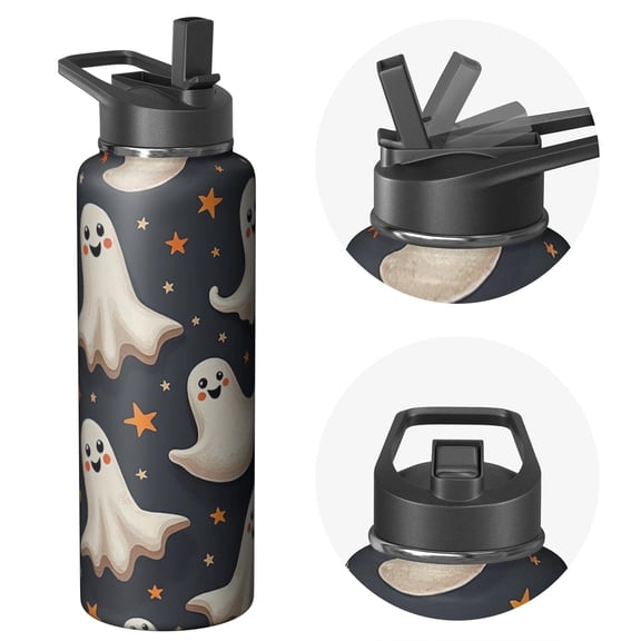 Cute Spooky Ghost 40oz Water Bottle, Pumpkin Skull Witch Gothic Stainless Steel Insulated Cup with Straw Lid, Holiday Gift for Adults Men Women Family