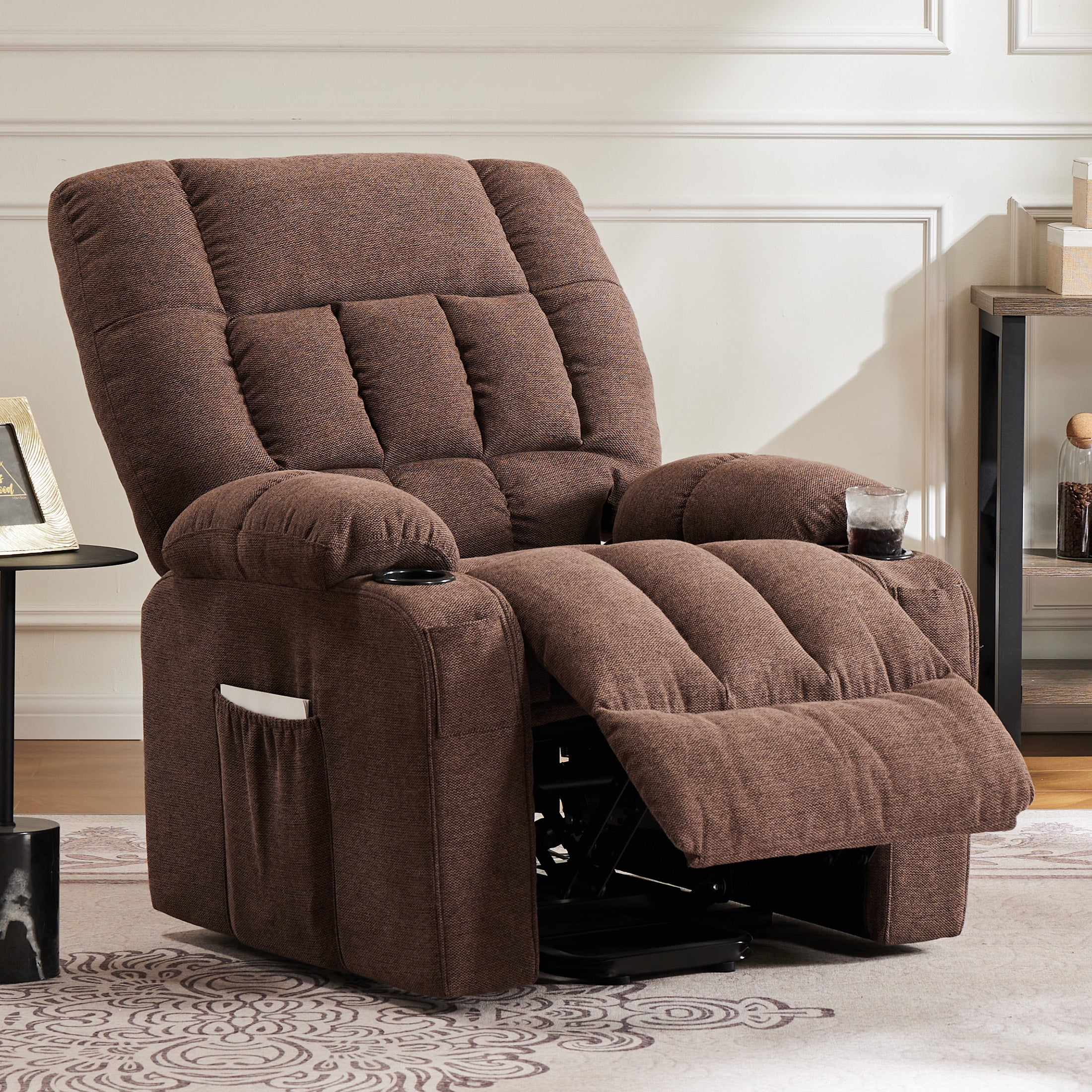 GIANNA Recliner Chair, Home Theater Seating with Vibrating Massage and Heating, Lumbar Support, Remote Control, Cup Holders, Brown