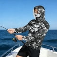 thumbnail image 3 of Mens Camo Sun Protection Shirts with Mask UV Spf Upf 50+ Rash Guard Sun Shirts Outdoor Hiking Swim Fishing Long Sleeve Cooling Hoodies,Gray L, 3 of 5