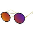 thumbnail image 2 of sunglassLA - Retro Metal Temples Browbar Colored Mirror Flat Lens Round Sunglasses - 53mm, 2 of 4