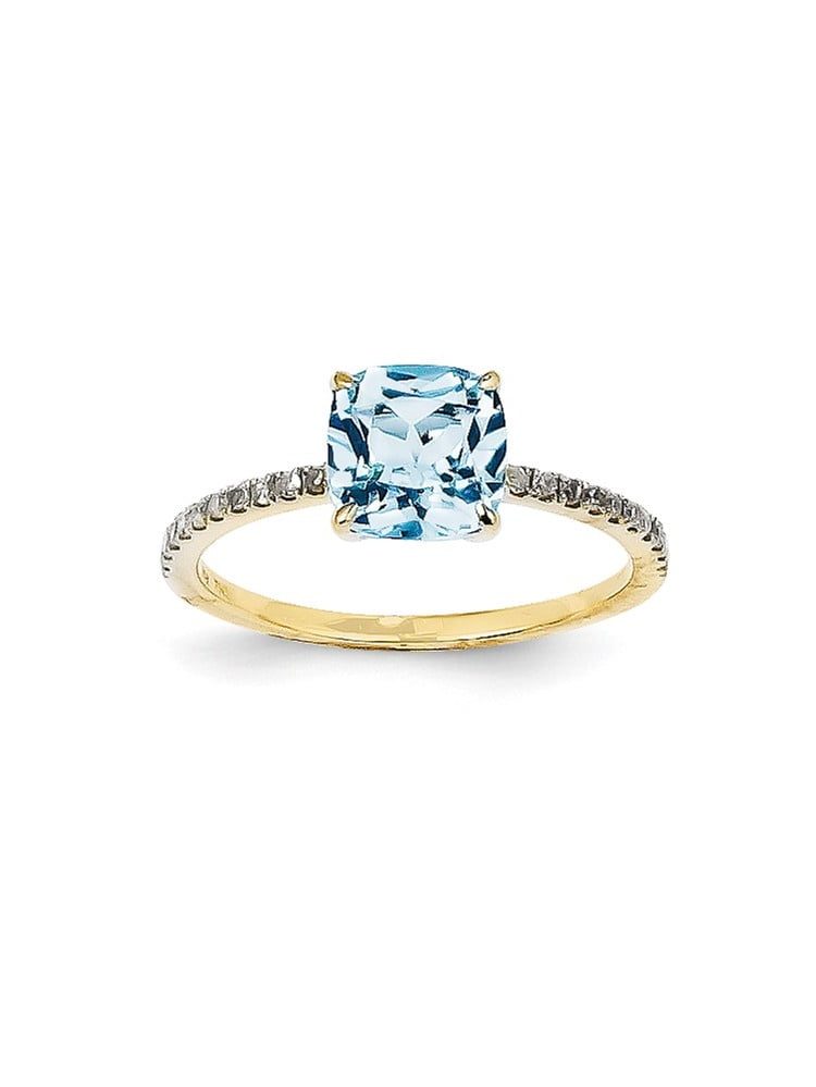 14K Yellow Gold (0.1cttw) Diamond and Blue Topaz Square Ring Size-7 by
