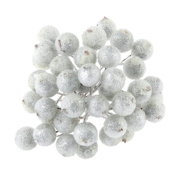 200pcs Navidad Frosted Fruit Artificial Berry Berries Centro de Adorno Blanco plateado Zulema Flor artificial