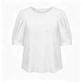 thumbnail image 7 of HongQid Women's Blouse Puff Short Sleeve Tops Crinkle Woven Round Neck Lightweight Shirt Loose Summer Casual Trendy Clothes, 7 of 7