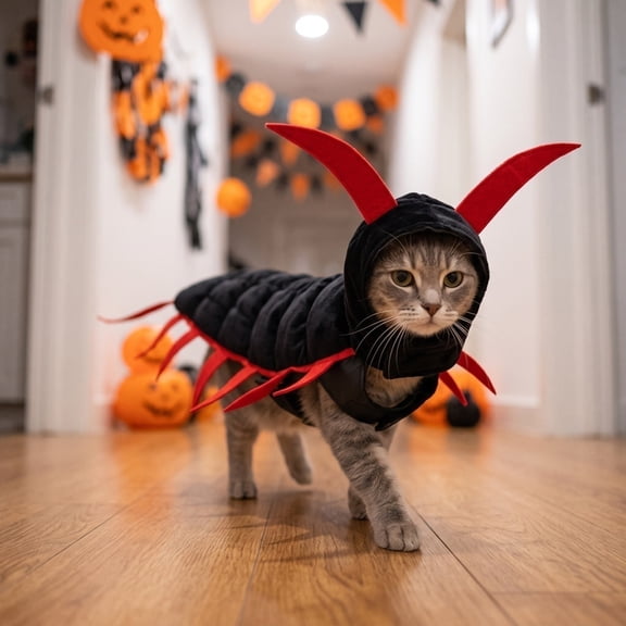 Halloween Centipede Cat Costume - Soft Adjustable Pet Bug Outfit Funny Creepy Crawly Cosplay Apparel for Small Dogs & Cats