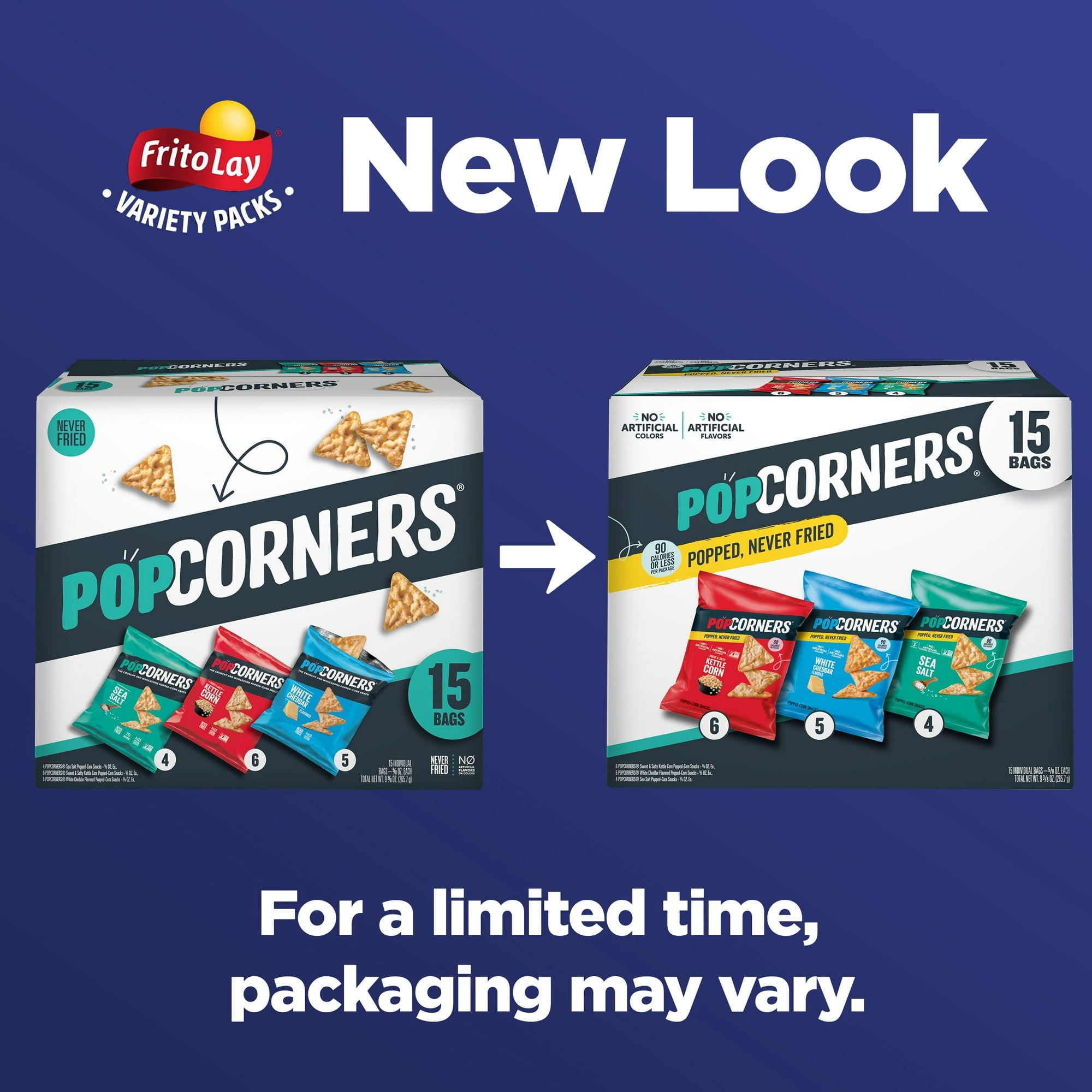 PopCorners Popped Corn Snack Chips, 3 Flavor Variety Pack, 15 Count Multipack