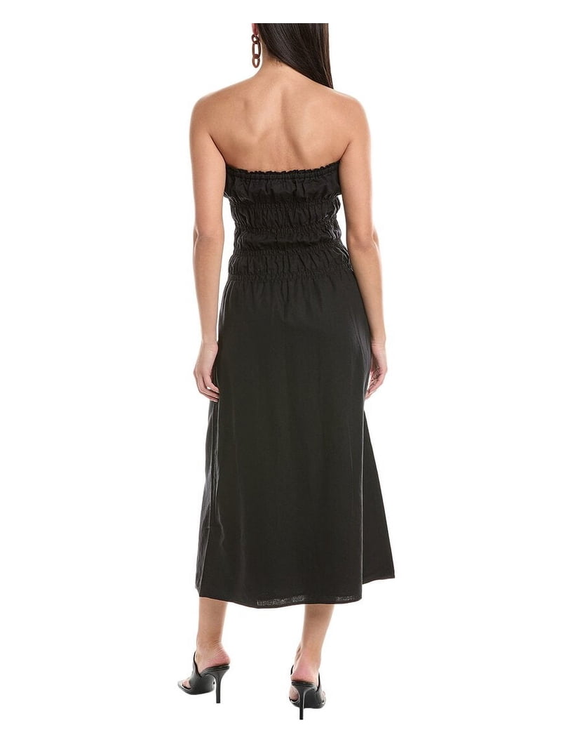 Onia womens Air Smocked Linen-Blend Midi Dress, xs, Black - Walmart.com