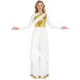 thumbnail image 4 of Aislor Women's Liturgical Worship Praise Dance Costume Long Sleeve Irregular Dress with Wide Leg Pants White Dress with Pant S, 4 of 7