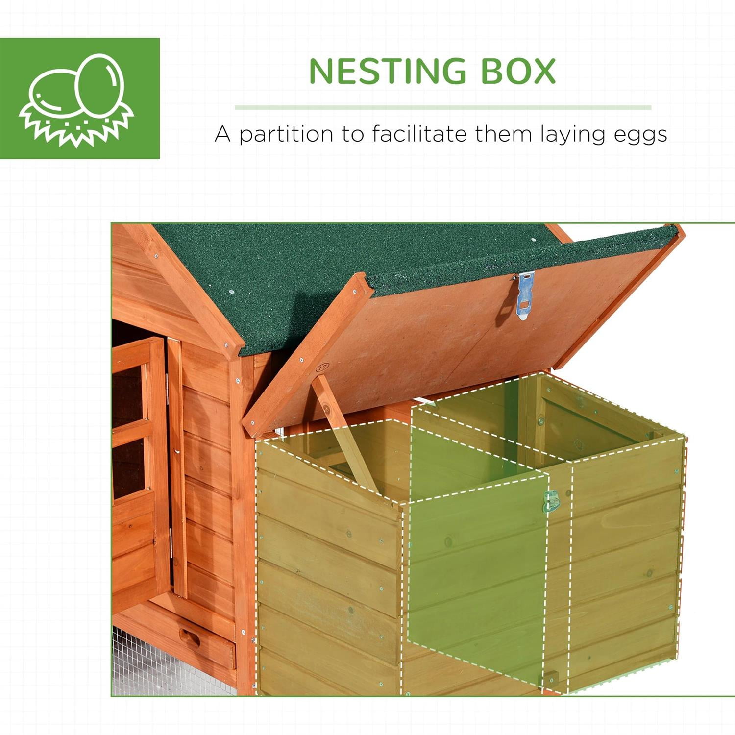 Pefilos 124" Outdoor Wooden Dual Chicken Coop with Nesting Box, Runs, Farm Hen House 3-6 Hens, Weatherproof Pet House for Rabbits, Poultry, Orange
