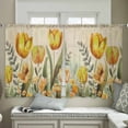 thumbnail image 4 of Sheer Curtains 45 inches Long, Yellow Tulip Watercolor Floral Retro Linen Light Filtering Sheer Window Curtains Rod Pocket Voile Drapes for Bedroom Living Room, 52"W x 45"L 2 Panels, 4 of 7