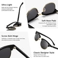 thumbnail image 3 of Gafas de sol polarizadas retro redondas semi sin montura protección UV para hombres/mujeres, negro, 3 of 4