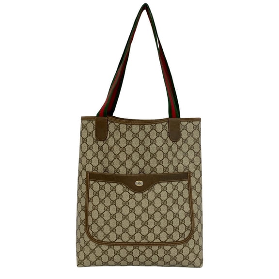 Pre-Owned GUCCI Old Gucci Sherry Line GG Logo Hardware Pattern Leather Tote Bag Handbag Brown...