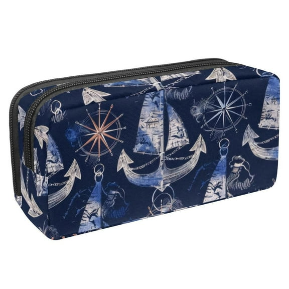 MUOOUM Pencil Case, Anchor Compass Sailboat Pattern Large Capacity Pencil Pouch Stationery Pen Bag