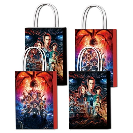 16 PCS For Stranger Theme For Things Party Favor Bags,Birthday Party Bags,Birthday Party Decorations,With Handles Favor Bags Candy Gift Bags for Party Supplies