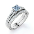 thumbnail image 4 of 1.5 carat Princess Cut Dark Blue Created Aquamarine Pave Milgrain Wedding Ring Set in 18k White Gold over Silver, 4 of 4