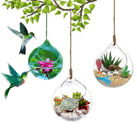 Hummingbird Feeders For Outdoors Hanging, Hanging Plants Glass Terrarium Container Air Plant Holder Succulents Globe Shape Home Garden Décor, Humming Glass Feeder