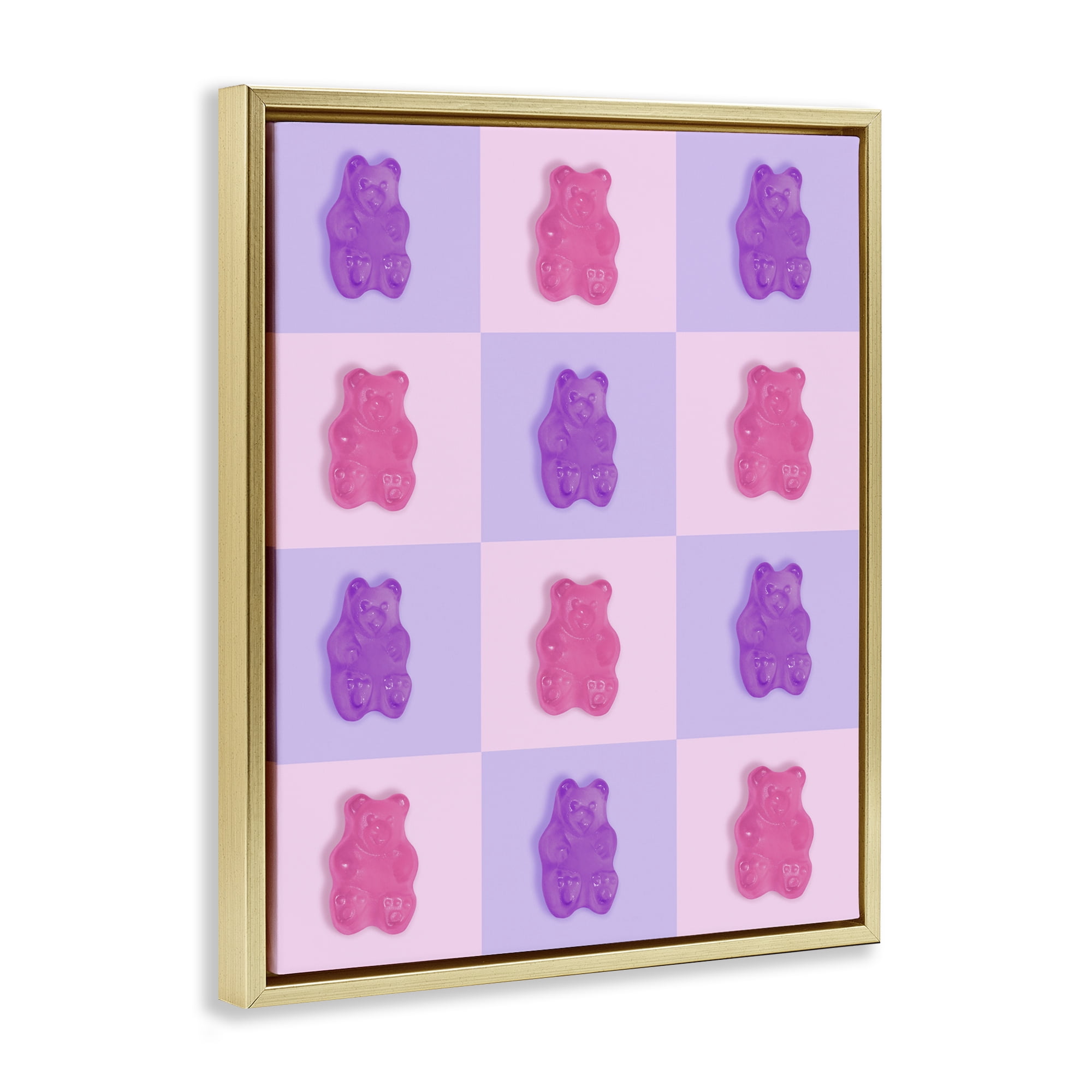 Stupell Industries Pink & Lilac Candy Bears Gold Framed Floater Canvas Wall Art, design by LISH Creative