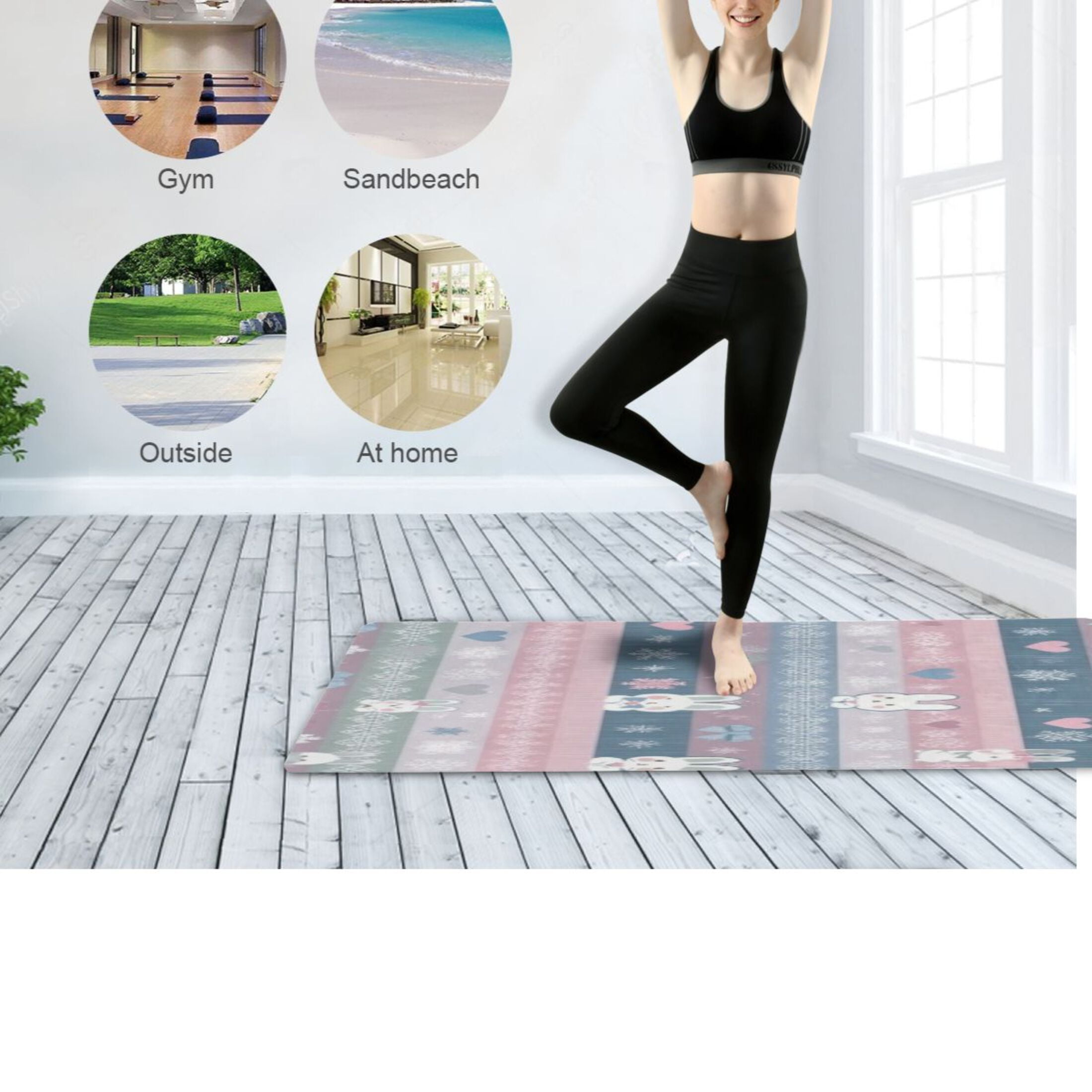 BZSMCE Yoga Mat Women Fitness Mat Bunny Stripe Winter Pattern