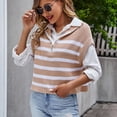 thumbnail image 2 of Defitshape Women's Quater Zip Sweater Vest Top Half Zip Tank Casual Crochet Fall Spring Cap Sleeve Fashio Cotton Pullover Brown Medium, 2 of 4