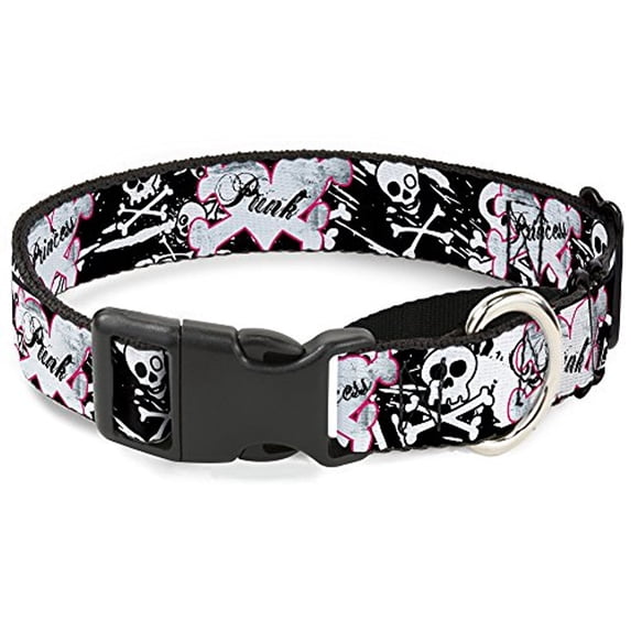 buckle-down mgc-w31689-l punk princess heart & cross bones with skulls black white dog collar