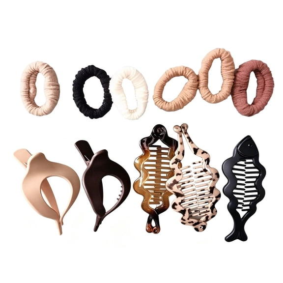 DUAIU 12-Piece Hair Claw Clip Set for Women - 6 Clips and 6 Hair Bands | Non-Slip Hair Ties for Thick/Thin Hair | Everyday & Special Occasion Hairstyles