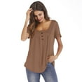 thumbnail image 2 of ALLLIST Women Tops Yellow Short Sleeve Solid Button Scoop Neck T-Shirts Womens Blouses S, 2 of 4
