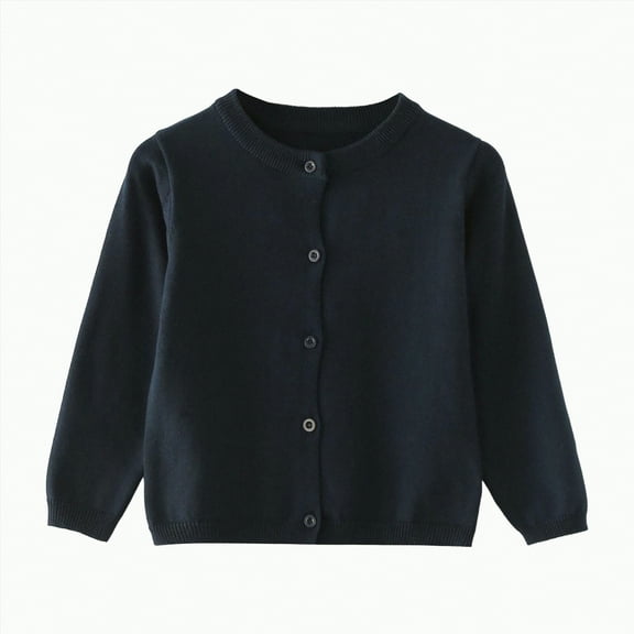 Leey-World School Uniforms for Girls Girls Cardigan Sweater School Uniforms Toddler Long Sleeve Button Knit Solid Sweaters Tops(Navy,6-12 Months)
