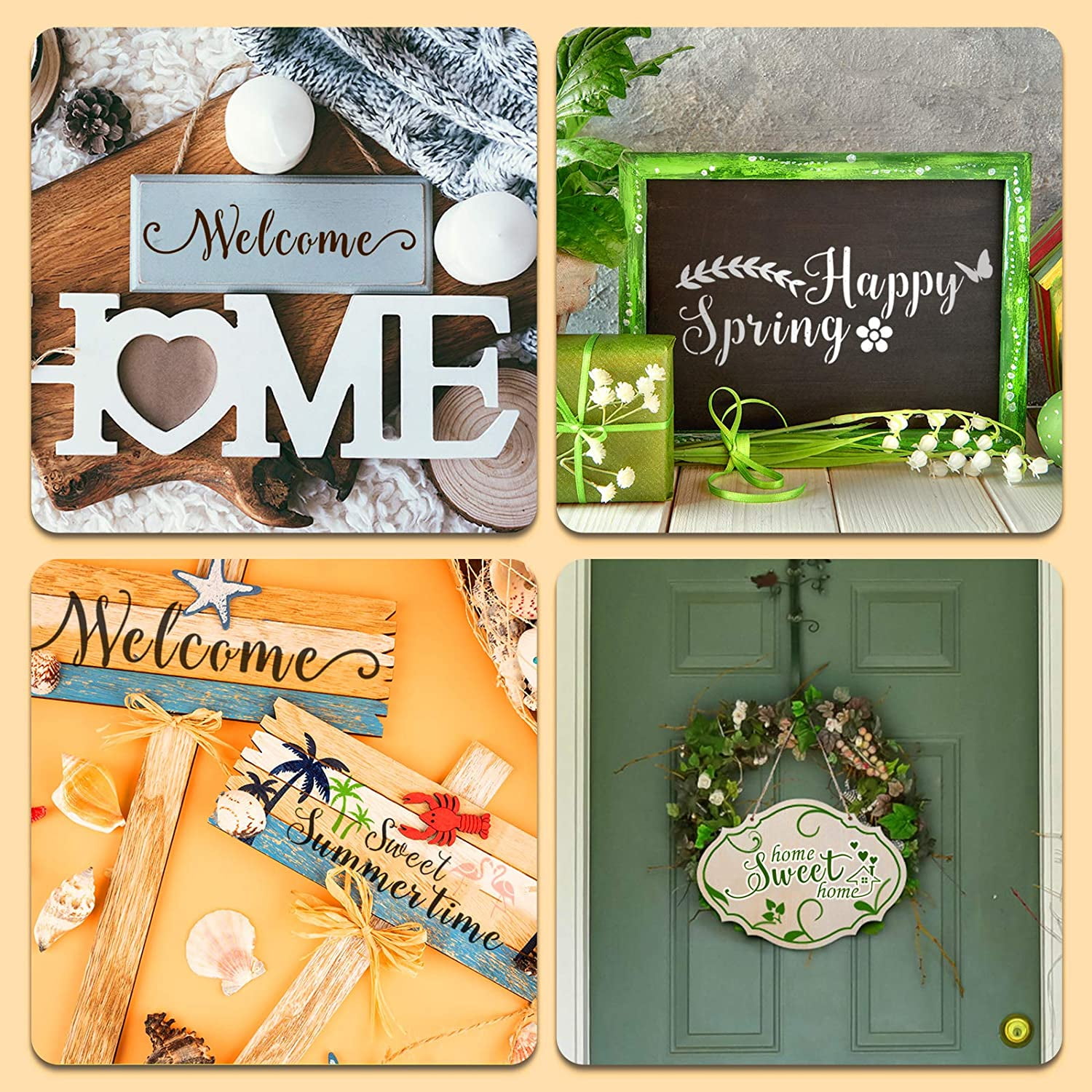 Reusable Welcome Home Sign Stencils For Wood 25-Piece Welcome \u0026 Home Sign  Stencils - Reusable Painting Templates For Wood Decor Christmas Stencils  For Wood Signs, image size:1500x1500